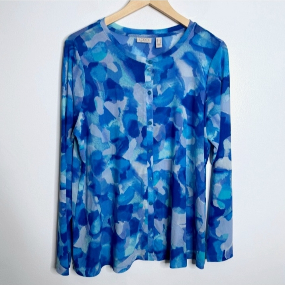 LOGO by Lori Goldstein Blue Patterned Blouse - image 2